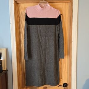 Talbots Long Sleeve Dress in Pink, Black, and Gray